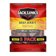 Jack Link's Beef Jerky Teriyaki 3-pack bag, red/yellow label.