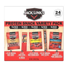Jack Link's Protein Snack Variety Pack box, 24-count, front with flavor assortment labels