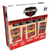 Jack Link's Protein Snack Variety Pack box, 24-count, front panel with assorted flavors