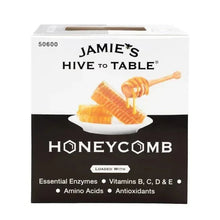 Honeycomb honey box with stacked honeycomb pieces and honey drip icon