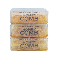 Honey comb honey jars (3-pack) in clear plastic with amber honey filling