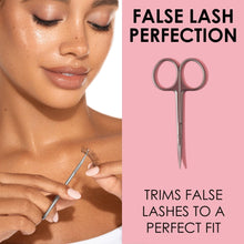 Facial hair scissors trimming near eyelashes with two loop handles and pointed blades