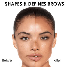 Face split showing before-and-after brow shaping results