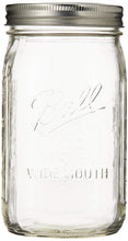 Clear wide-mouth mason jar, clear glass with metal lid and embossed "Ball" logo