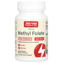 Jarrow Formulas vegan methyl folate supplement bottle, extra strength 400 mcg