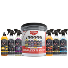 Detailing bucket car wash kit with labeled bottles and spray heads, 8-piece set