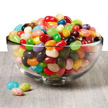 Glass bowl filled with mixed-color jelly beans