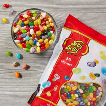 64 oz jelly bean bag with bowl of mixed jelly beans and scattered pieces