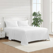 White sheet set with fitted sheet, flat sheet, and pillowcases