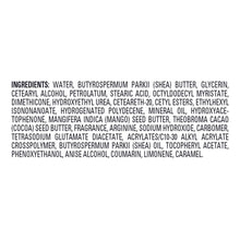 Lotion ingredients label with a list of components