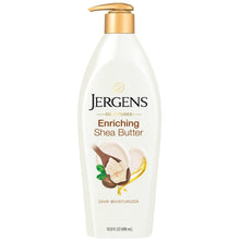 Jergens oil-infused shea butter hand and body lotion bottle with gold pump