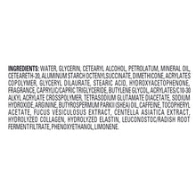 Body lotion ingredients text block on white label