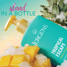 Teal Tropical Escape body lotion bottle with gold pump and splash effect