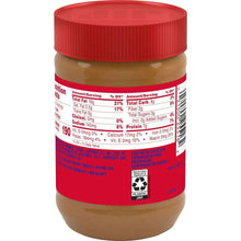 Peanut butter jar back label with nutrition facts and serving details