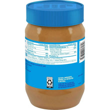 Jif creamy peanut butter spread jar with nutrition panel and ingredients, blue lid