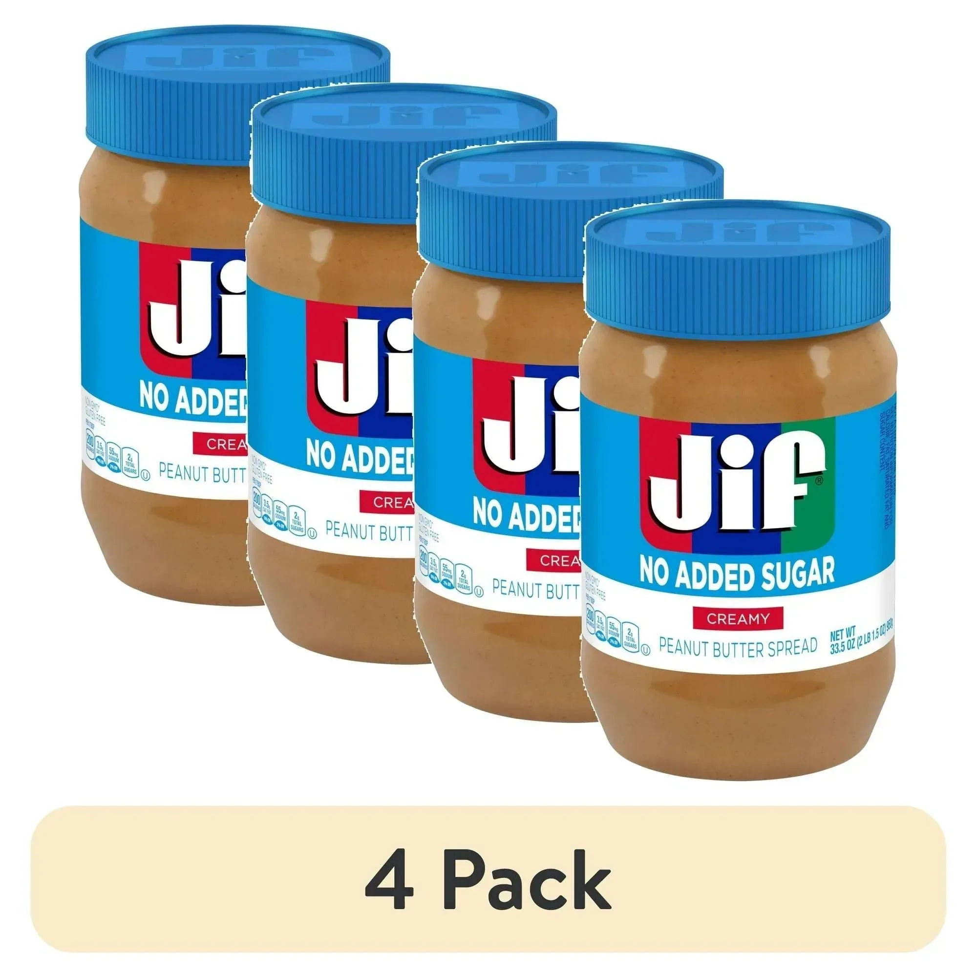 Jif No Added Sugar Creamy Peanut Butter Spread, 33.5 oz - Smooth, Creamy Texture, No Stir Peanut Butter Spread