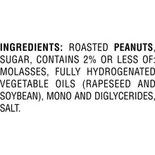 Ingredients list text including roasted peanuts, sugar, and fully hydrogenated vegetable oils