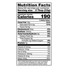 Creamy peanut butter jar Nutrition Facts panel with calories and daily value table