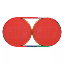 Peanut butter jar lids, red interior with embossed seal design