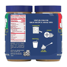 Two peanut butter jars showing Nutrition Facts and usage icons