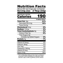 Nutrition Facts panel for peanut butter, serving size 2 Tbsp (33g)