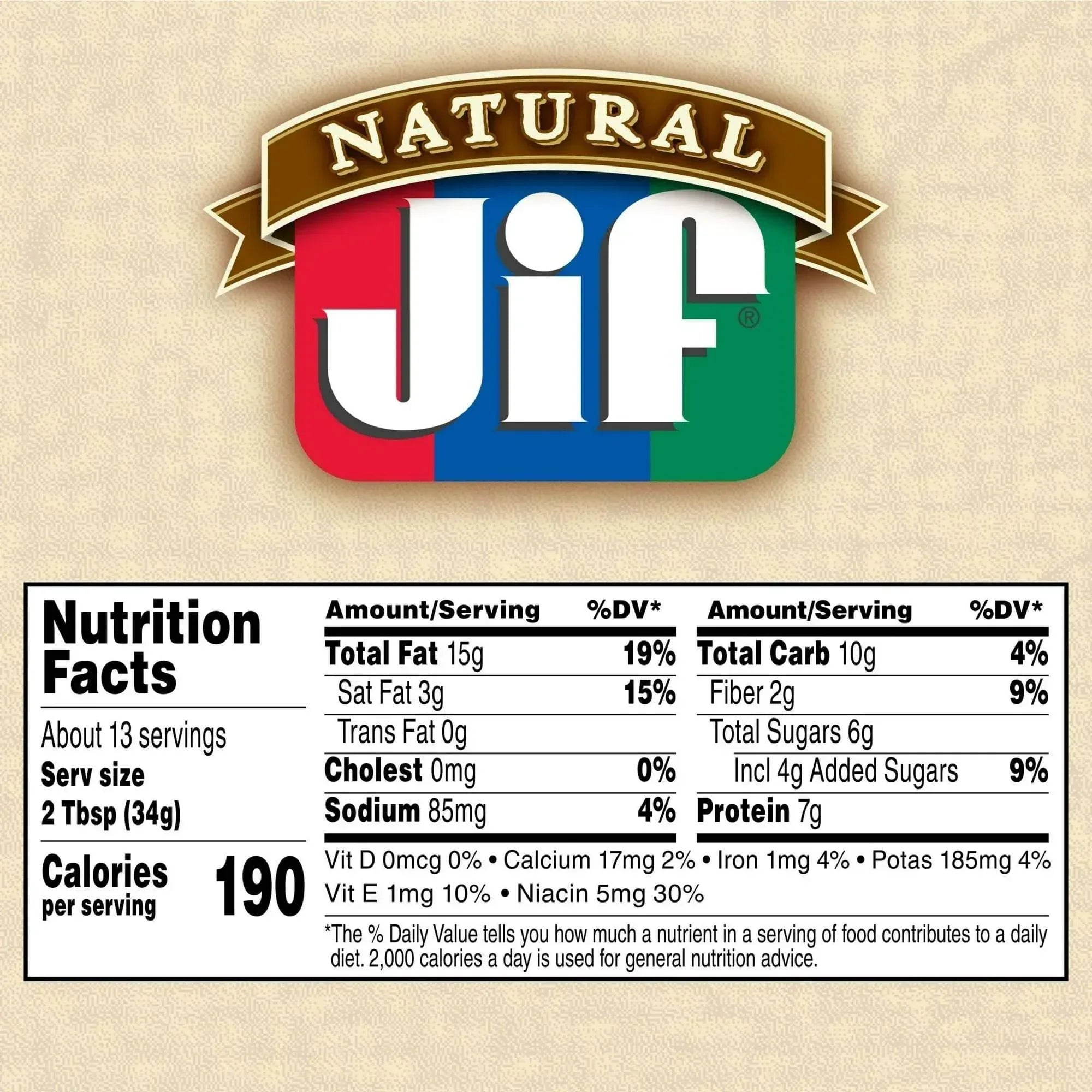 Jif Natural Creamy Peanut Butter Spread and Honey – Contains 80% Peanuts, 16 ozs