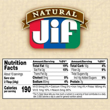 Jif Natural creamy peanut butter spread nutrition facts panel