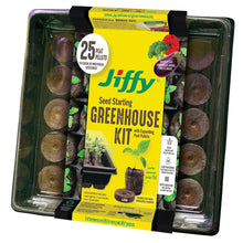 Seed starting greenhouse kit with clear tray and 25 peat pellets, yellow insert