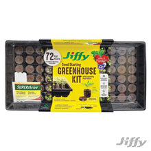 Greenhouse seed starter kit tray with peat pellets and seed-starting instruction packaging