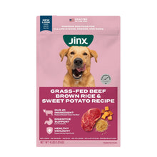 Jinx grass-fed beef, brown rice & sweet potato dry dog food bag.