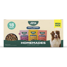 Jinx Homemades meal topper 18-pack wet dog food variety pack box with dog
