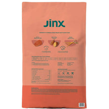 Jinx grain-free dog food bag back panel with feeding and ingredient details