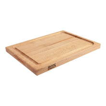 Maple edge-grain cutting board with juice groove, BooS Blocks logo, squared corners