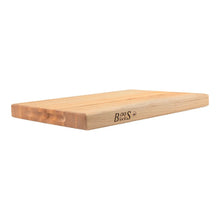 Maple edge-grain cutting board side profile with brand logo, light wood