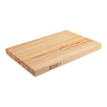 Maple edge-grain cutting board with beveled corners, light wood