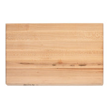 Maple edge-grain cutting board face with horizontal wood grain, light wood