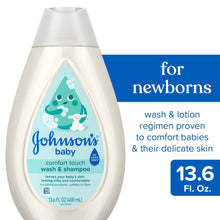 Johnson's baby wash & shampoo bottle with label and blue 'for newborns' panel