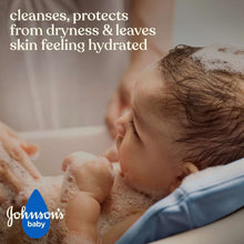 Baby face with soap bubbles, baby wash leaves skin feeling hydrated