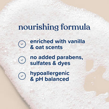 Nourishing baby wash lather with vanilla & oat scents