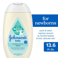 Baby lotion bottle with teal label and blue newborn callout, 13.6 fl oz