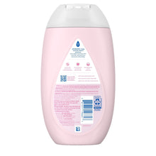 Johnson's baby moisturizing lotion bottle, pink back label view, 13.6 fl oz