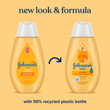 Johnson's baby shampoo bottle pair graphic, 50% recycled plastic bottle note