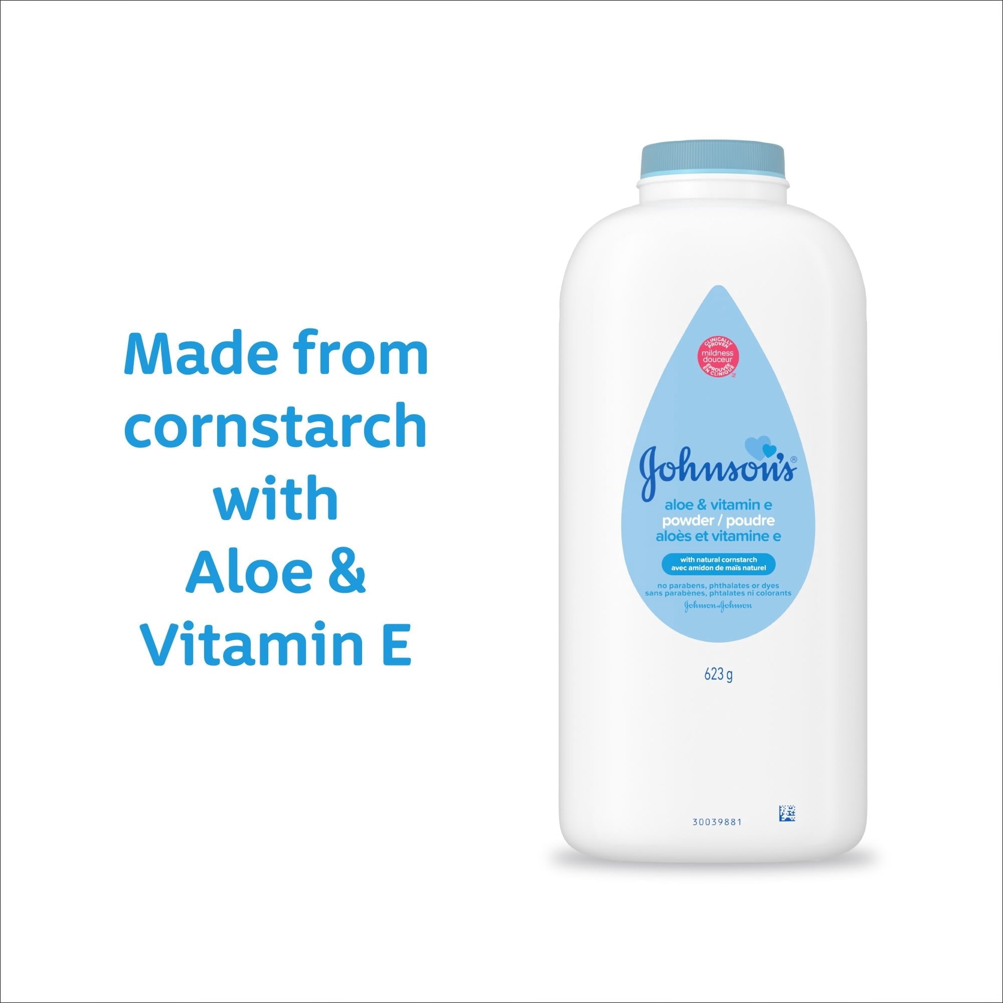 Johnson's Cornstarch Unisex Powder for Baby and Toddler with Aloe & Vitamin E, 22 oz