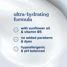 Baby cream ad text: ultra-hydrating formula with sunflower oil and vitamin B5