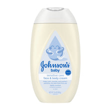 Johnson's baby sensitive face & body cream bottle, pale cream with flip-top cap