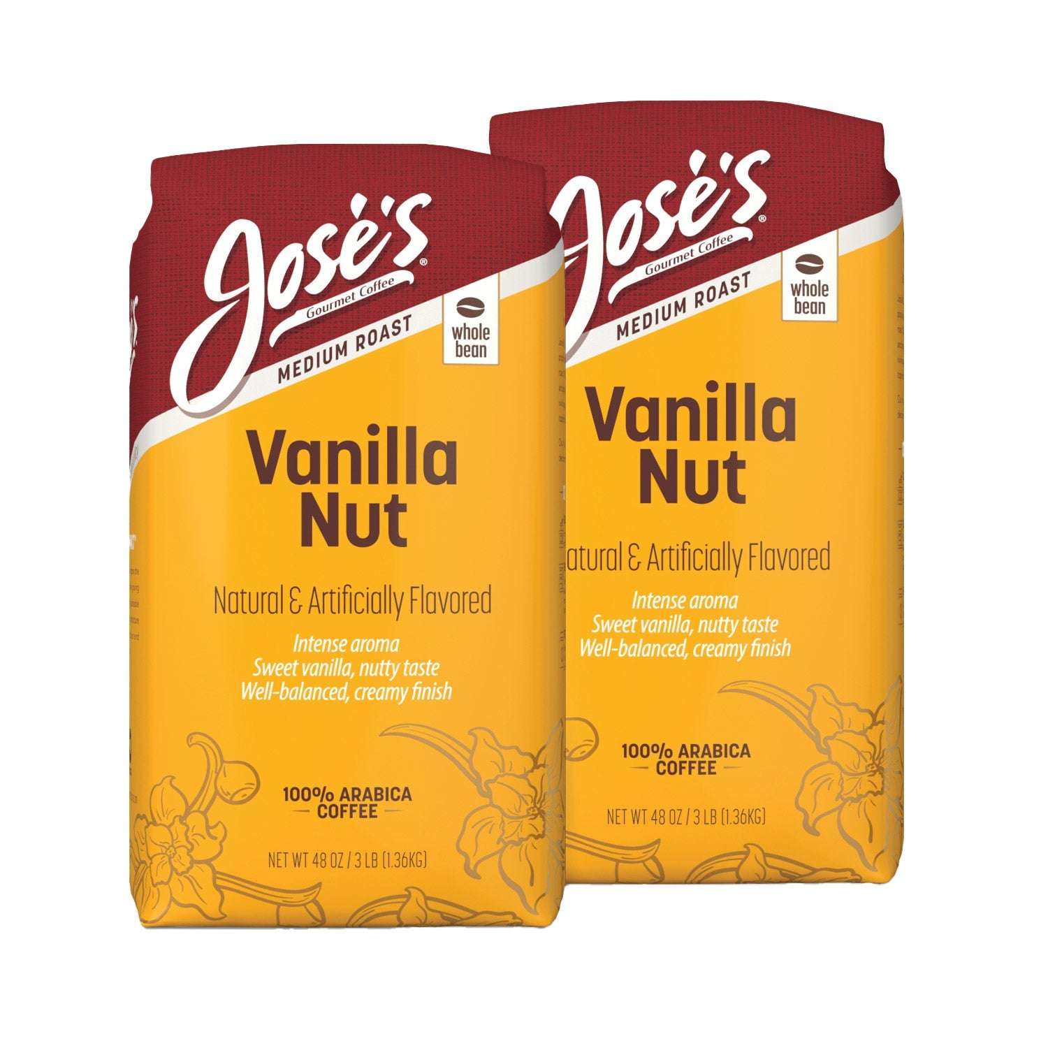 Jose’s Vanilla Nut Whole Bean Coffee 3 lb, 2-pack