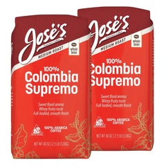 Jose’s 100% Colombia Supremo Whole Bean Coffee, Medium, 2.5 lbs, 2-pack