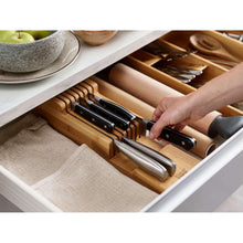 Bamboo 2-tier drawer knife organizer with angled slots for storing knives