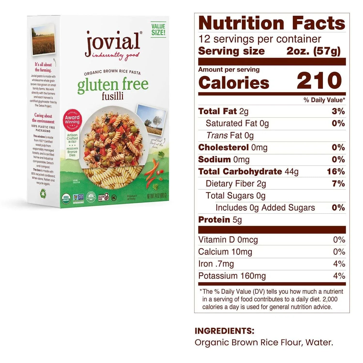Jovial Organic Brown Rice Gluten Free Pasta, Fusilli, 24 oz. - USA MEGA SHOP