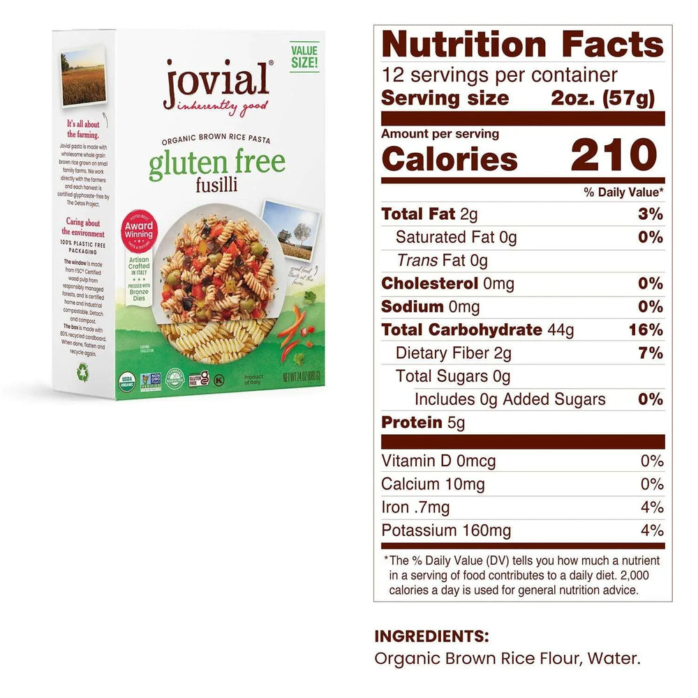 Jovial Organic Brown Rice Gluten Free Pasta, Fusilli, 24 oz. - USA MEGA SHOP
